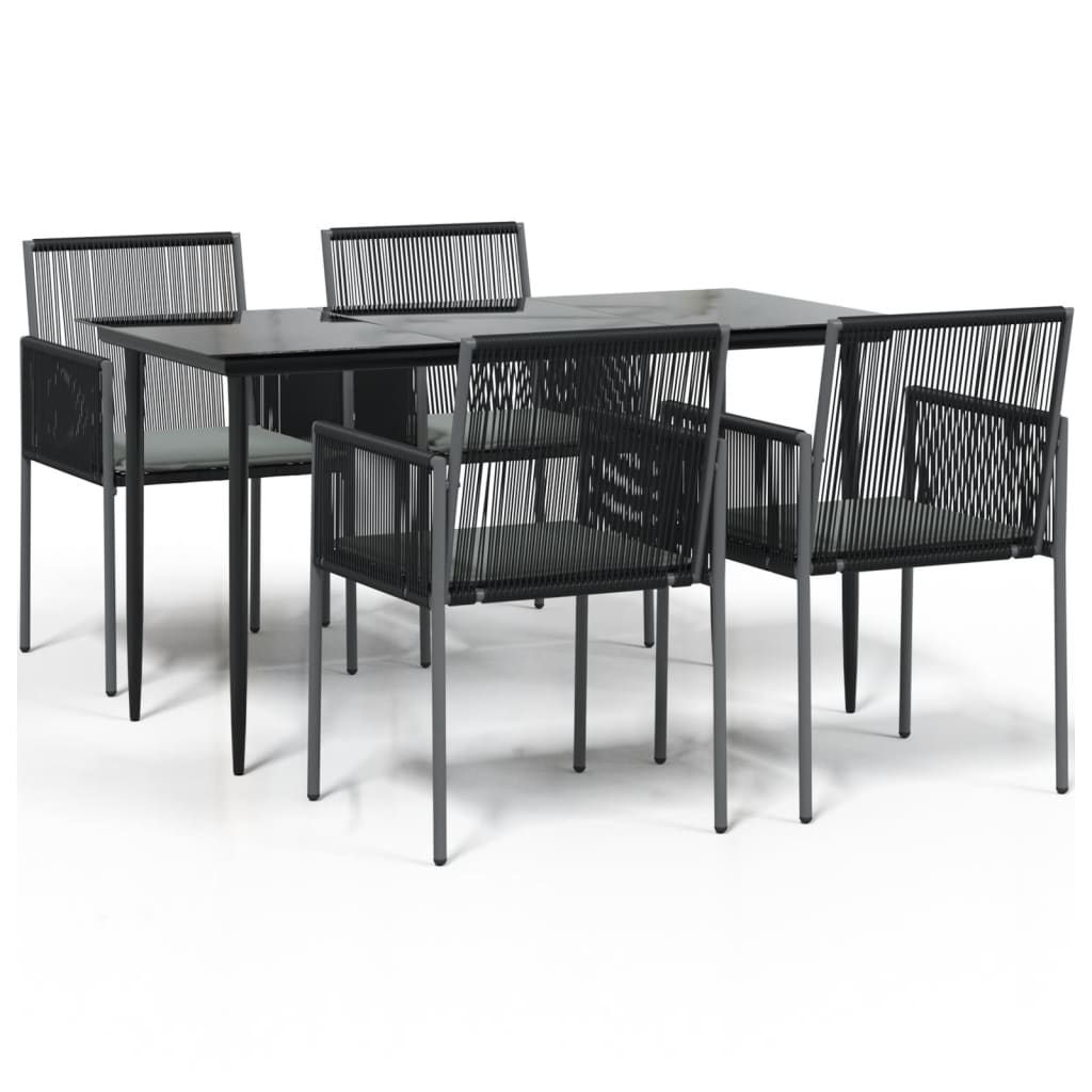Set Pranzo Giardino 5 pz con Cuscini Polyrattan e Acciaio Nero | homemem39