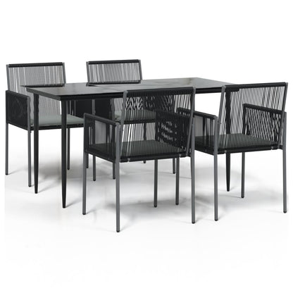 Set Pranzo Giardino 5 pz con Cuscini Polyrattan e Acciaio Nero | homemem39