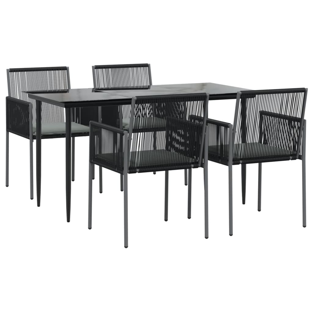 Set Pranzo Giardino 5 pz con Cuscini Polyrattan e Acciaio Nero | homemem39