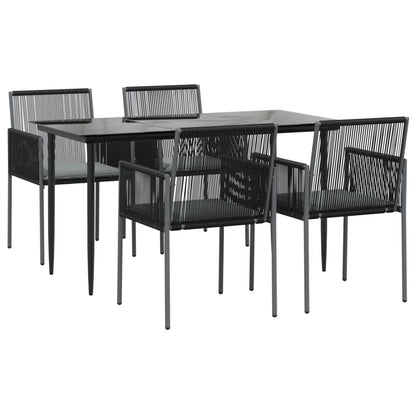 Set Pranzo Giardino 5 pz con Cuscini Polyrattan e Acciaio Nero | homemem39