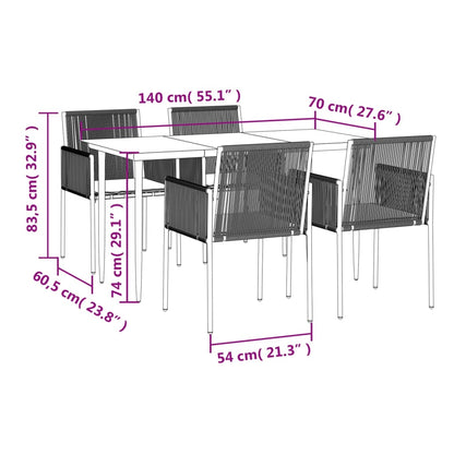 Set Pranzo Giardino 5 pz con Cuscini Polyrattan e Acciaio Nero | homemem39