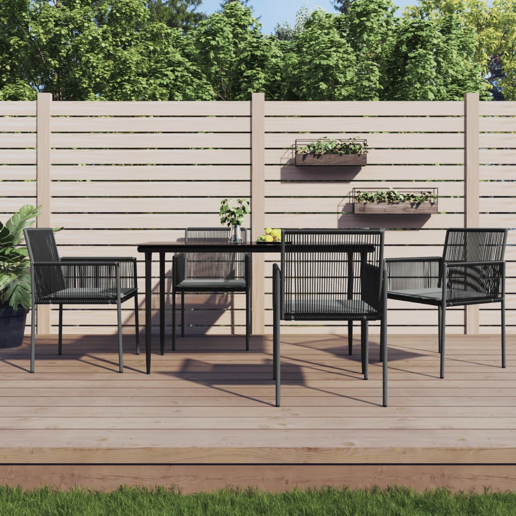 Set Pranzo Giardino 5 pz con Cuscini Polyrattan e Acciaio Nero | homemem39