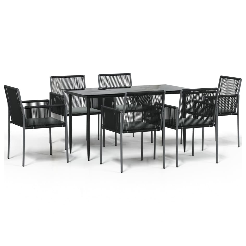 Set Pranzo Giardino 7 pz con Cuscini Polyrattan e Acciaio Nero | homemem39