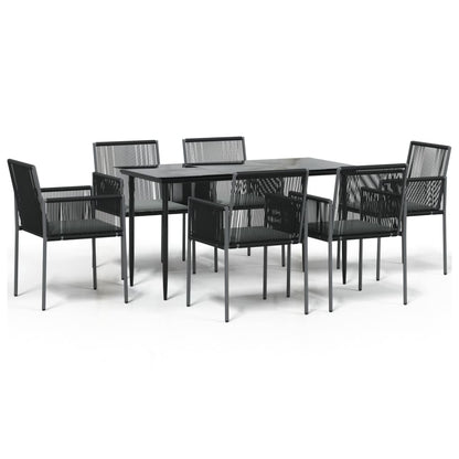 Set Pranzo Giardino 7 pz con Cuscini Polyrattan e Acciaio Nero | homemem39