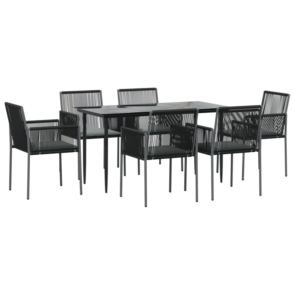 Set Pranzo Giardino 7 pz con Cuscini Polyrattan e Acciaio Nero | homemem39