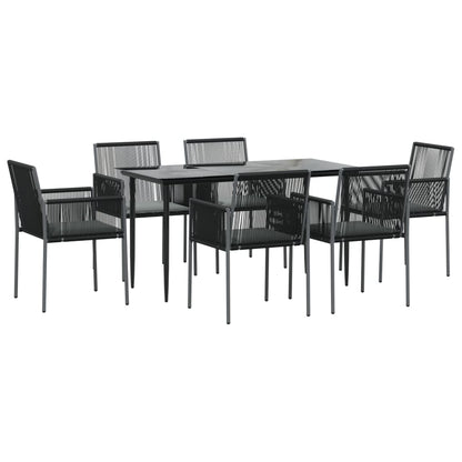 Set Pranzo Giardino 7 pz con Cuscini Polyrattan e Acciaio Nero | homemem39
