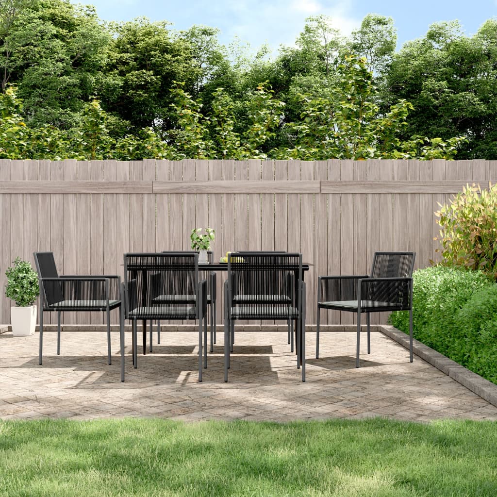 Set Pranzo Giardino 7 pz con Cuscini Polyrattan e Acciaio Nero | homemem39
