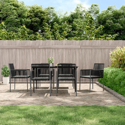 Set Pranzo Giardino 7 pz con Cuscini Polyrattan e Acciaio Nero | homemem39