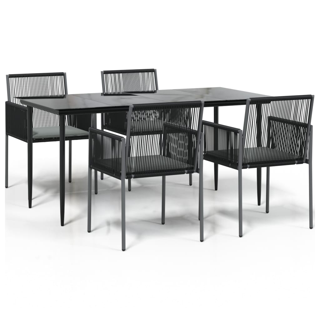 Set Pranzo Giardino 5 pz con Cuscini Polyrattan e Acciaio Nero | homemem39