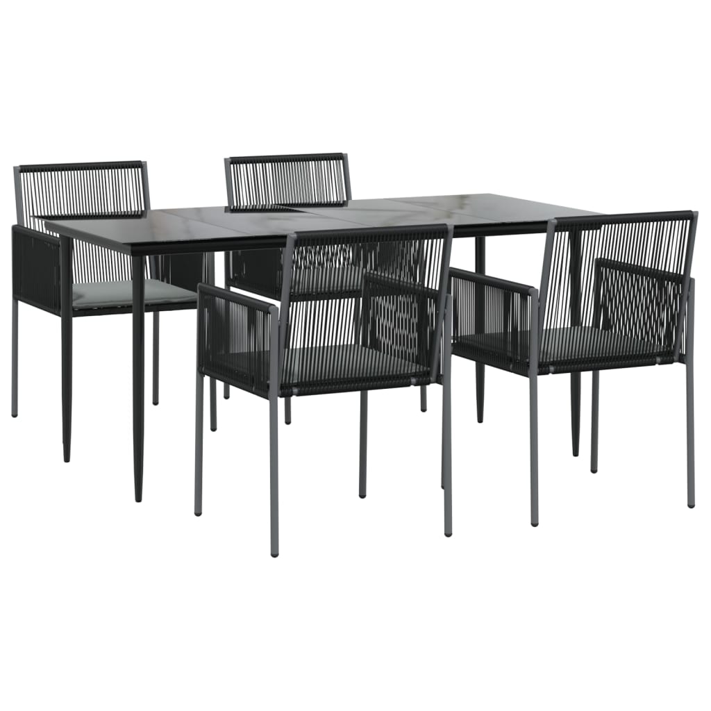 Set Pranzo Giardino 5 pz con Cuscini Polyrattan e Acciaio Nero - homemem39