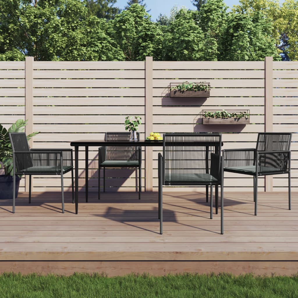 Set Pranzo Giardino 5 pz con Cuscini Polyrattan e Acciaio Nero | homemem39