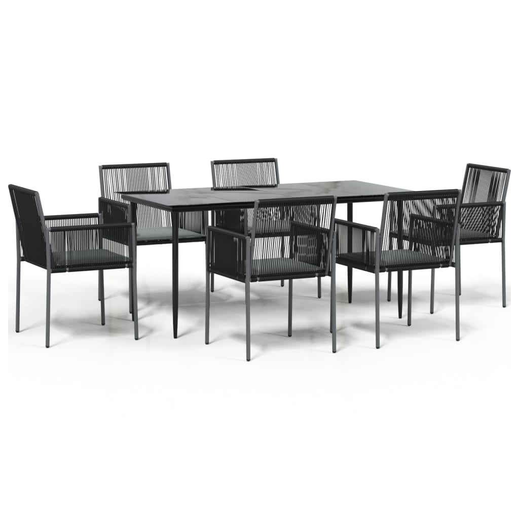Set Pranzo Giardino 7 pz con Cuscini Polyrattan e Acciaio Nero | homemem39
