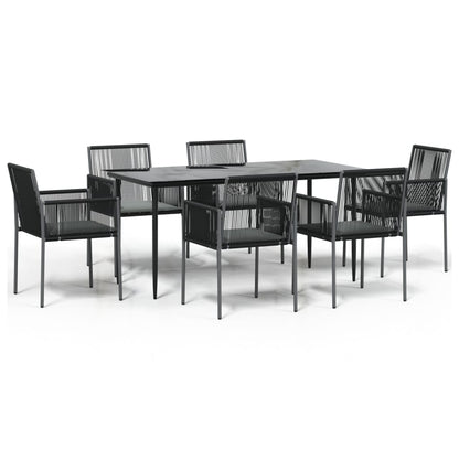 Set Pranzo Giardino 7 pz con Cuscini Polyrattan e Acciaio Nero | homemem39