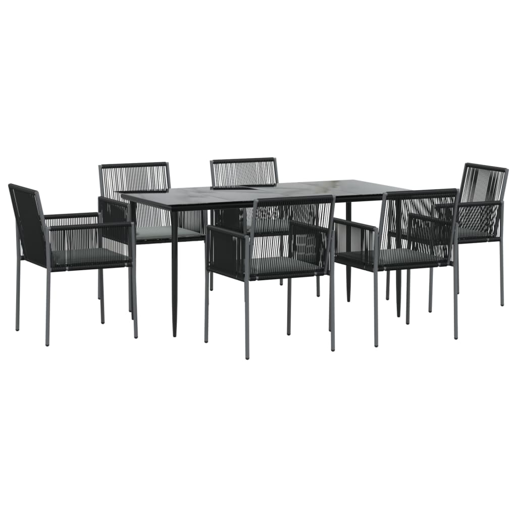 Set Pranzo Giardino 7 pz con Cuscini Polyrattan e Acciaio Nero | homemem39