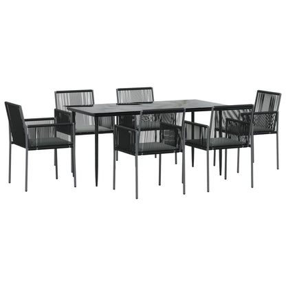 Set Pranzo Giardino 7 pz con Cuscini Polyrattan e Acciaio Nero | homemem39