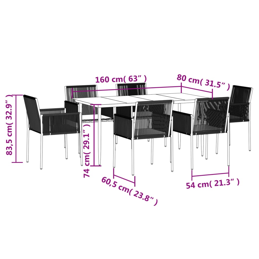Set Pranzo Giardino 7 pz con Cuscini Polyrattan e Acciaio Nero | homemem39