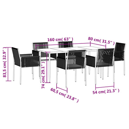 Set Pranzo Giardino 7 pz con Cuscini Polyrattan e Acciaio Nero | homemem39