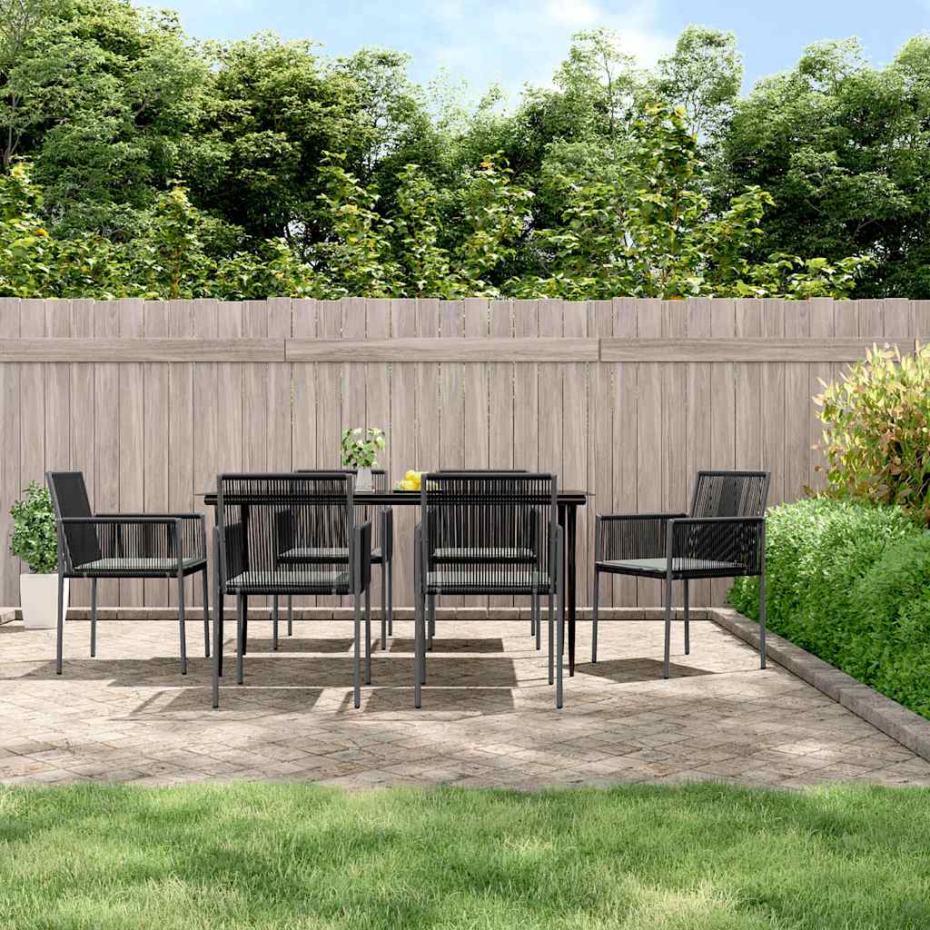 Set Pranzo Giardino 7 pz con Cuscini Polyrattan e Acciaio Nero | homemem39