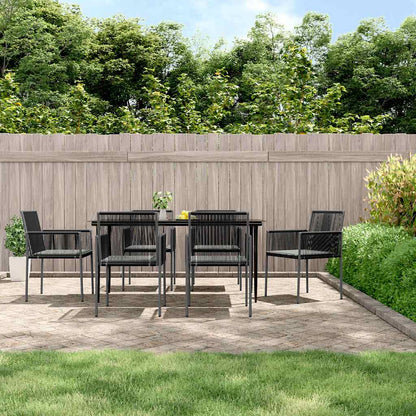 Set Pranzo Giardino 7 pz con Cuscini Polyrattan e Acciaio Nero | homemem39