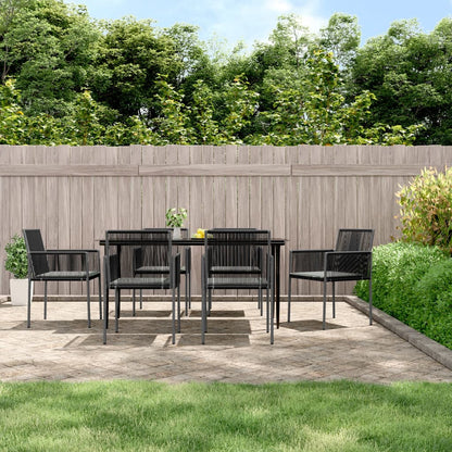 Set Pranzo Giardino 7 pz con Cuscini Polyrattan e Acciaio Nero - homemem39