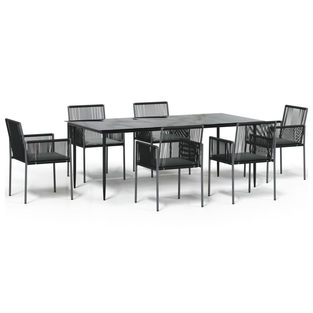 Set Pranzo Giardino 7 pz con Cuscini Polyrattan e Acciaio Nero - homemem39