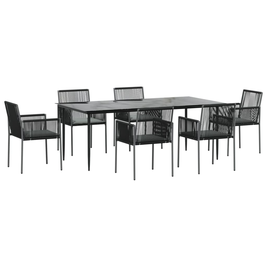 Set Pranzo Giardino 7 pz con Cuscini Polyrattan e Acciaio Nero - homemem39