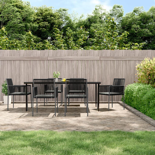 Set Pranzo Giardino 7 pz con Cuscini Polyrattan e Acciaio Nero - homemem39