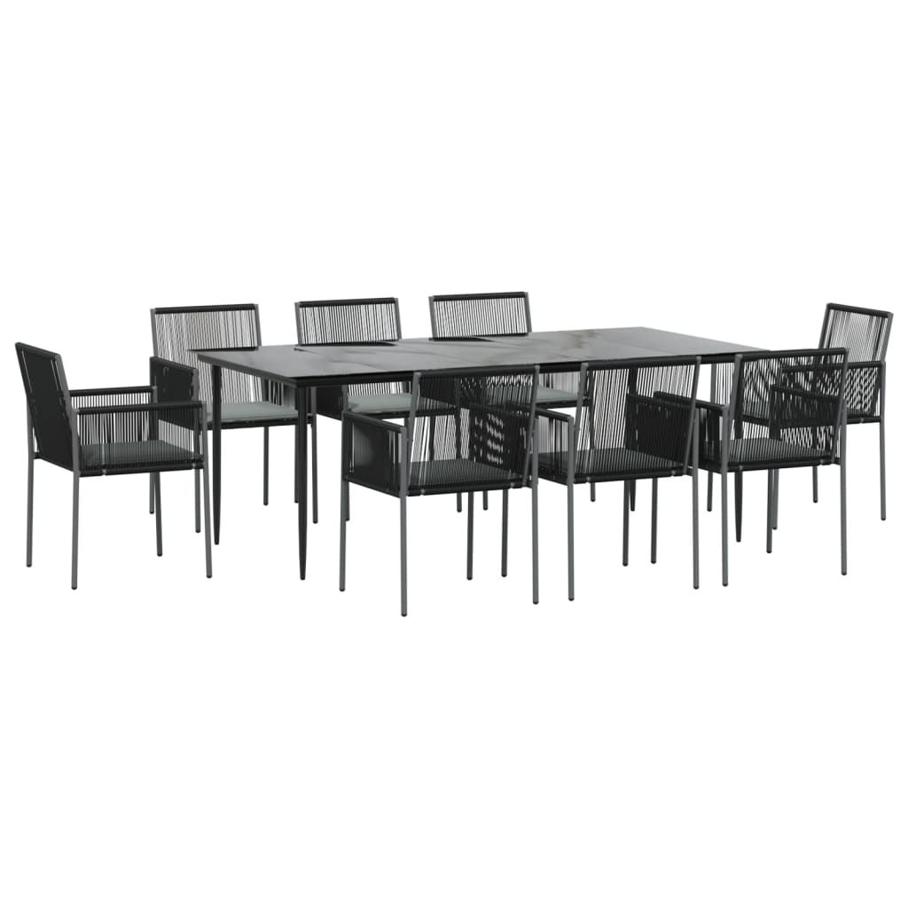 Set Pranzo Giardino 9 pz con Cuscini Polyrattan e Acciaio Nero - homemem39