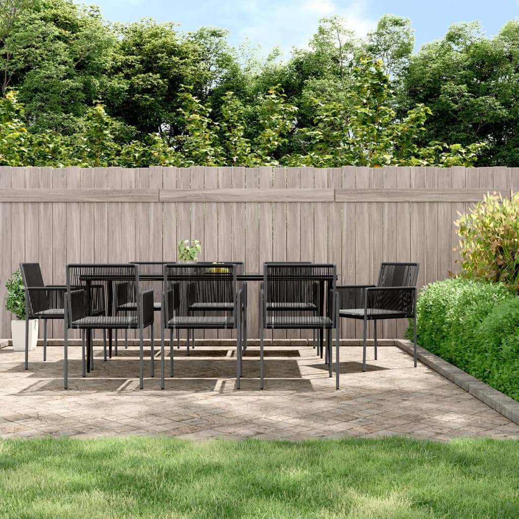 Set Pranzo Giardino 9 pz con Cuscini Polyrattan e Acciaio Nero - homemem39