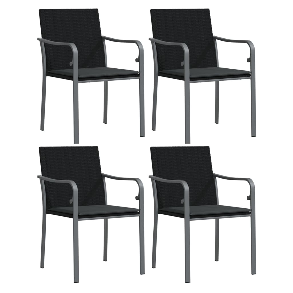 Sedie da Giardino con Cuscini 4pz Neri 56x59x84cm in Polyrattan - homemem39