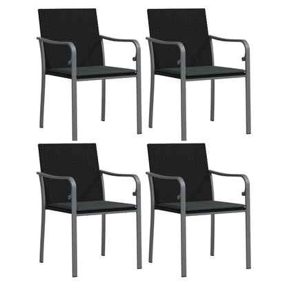 Sedie da Giardino con Cuscini 4pz Neri 56x59x84cm in Polyrattan - homemem39