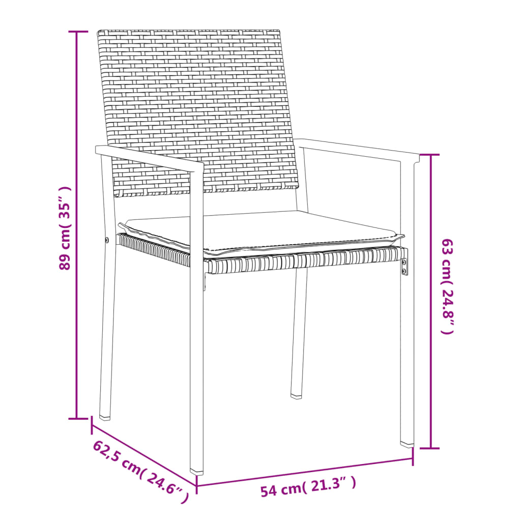 Sedie da Giardino con Cuscini 4pz Nere 54x62,5x89 cm Polyrattan - homemem39
