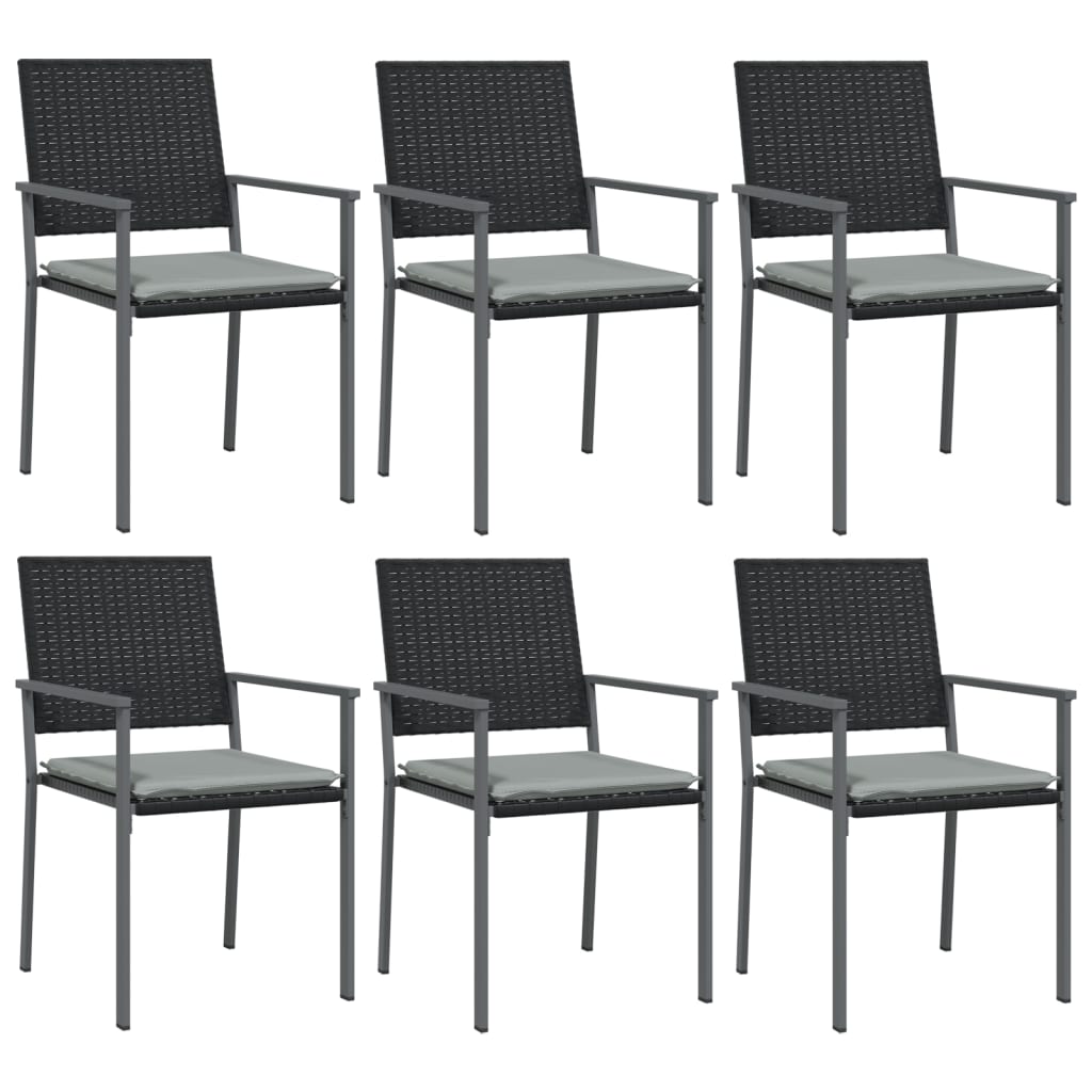Sedie da Giardino con Cuscini 6pz Nere 54x62,5x89 cm Polyrattan - homemem39