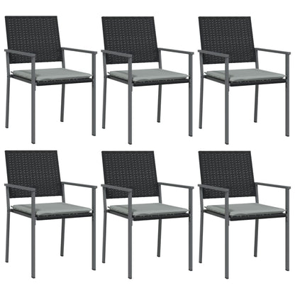 Sedie da Giardino con Cuscini 6pz Nere 54x62,5x89 cm Polyrattan - homemem39