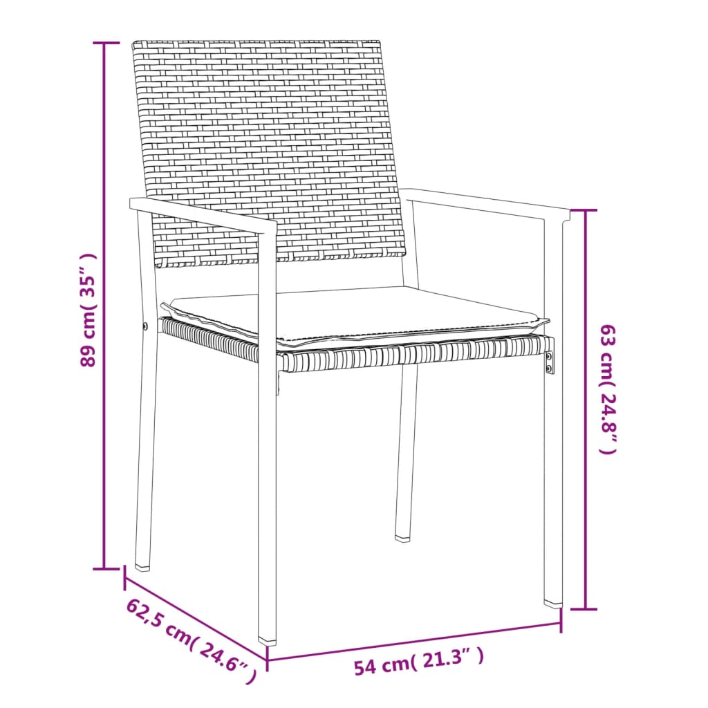 Sedie da Giardino con Cuscini 6pz Nere 54x62,5x89 cm Polyrattan - homemem39