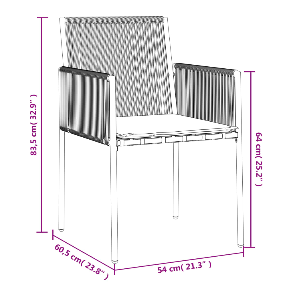 Sedie Giardino con Cuscini 4 pz Nere 54x60,5x83,5 cm Polyrattan - homemem39