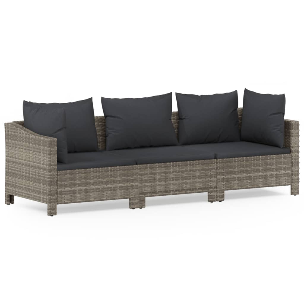Set Divani da Giardino 3 pz con Cuscini in Polyrattan Grigio - homemem39
