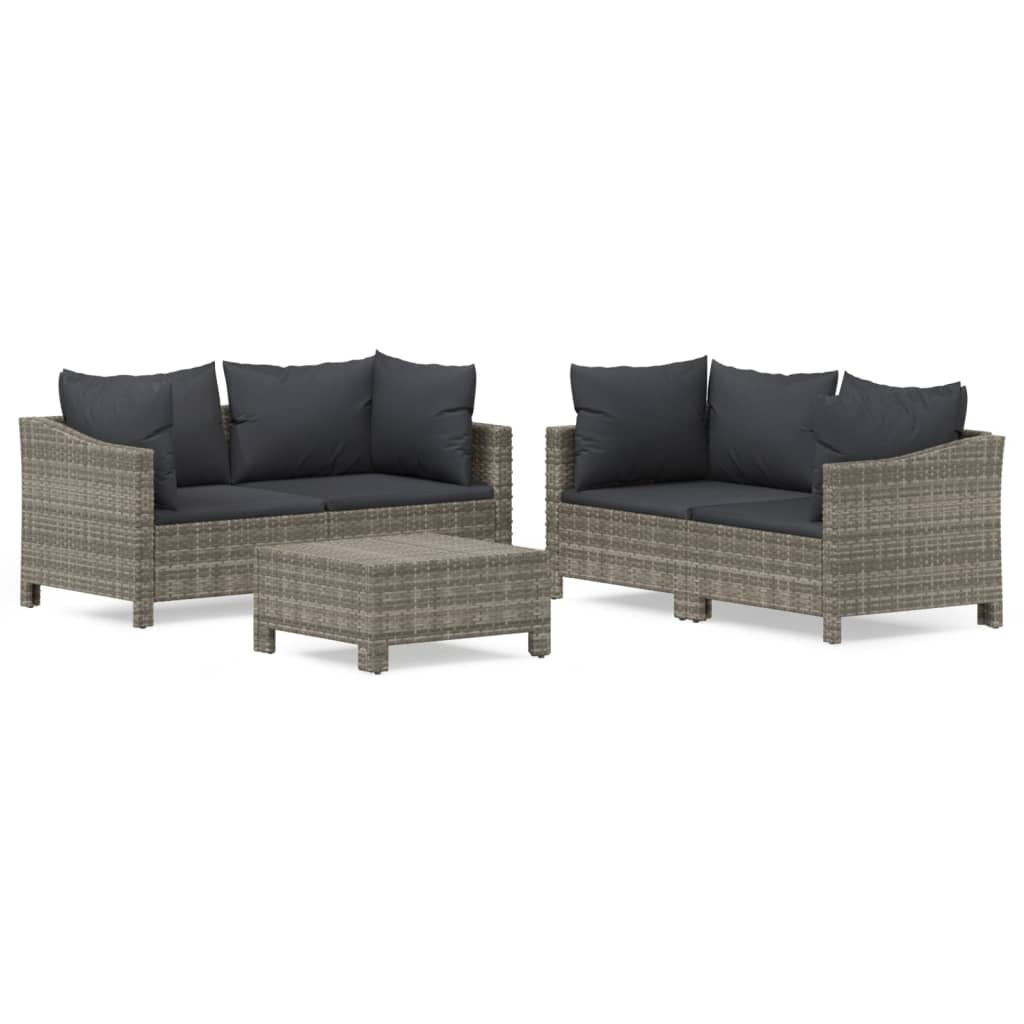 Set Divani da Giardino 5 pz con Cuscini in Polyrattan Grigio - homemem39