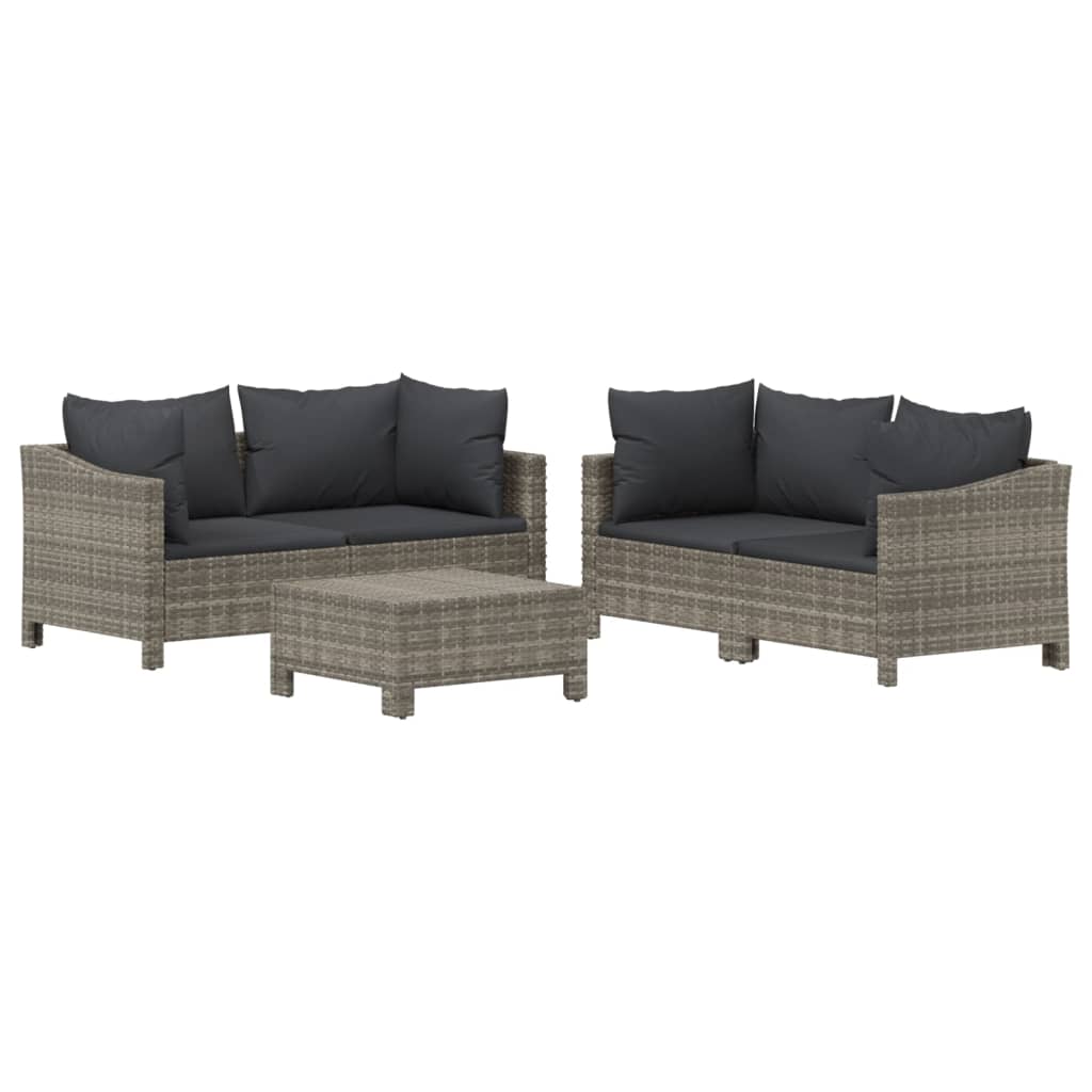 Set Divani da Giardino 5 pz con Cuscini in Polyrattan Grigio - homemem39