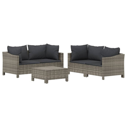 Set Divani da Giardino 5 pz con Cuscini in Polyrattan Grigio - homemem39