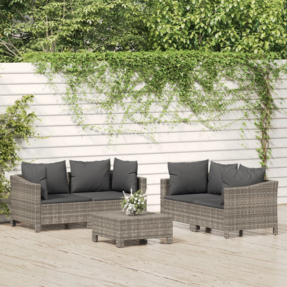 Set Divani da Giardino 5 pz con Cuscini in Polyrattan Grigio | homemem39