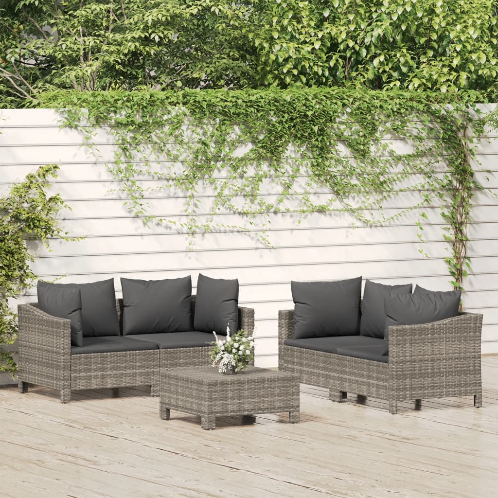 Set Divani da Giardino 5 pz con Cuscini in Polyrattan Grigio - homemem39
