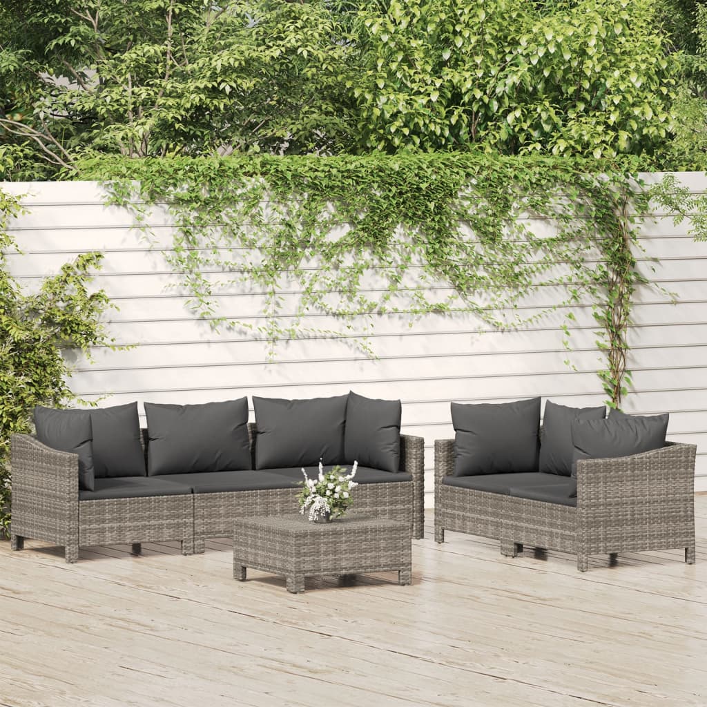 Set Divani da Giardino 6 pz con Cuscini in Polyrattan Grigio - homemem39