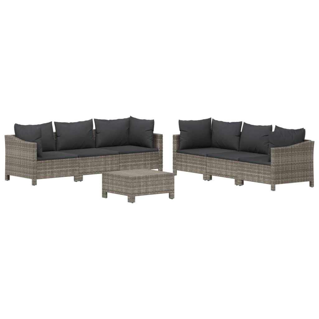 Set Divani da Giardino 7 pz con Cuscini in Polyrattan Grigio - homemem39
