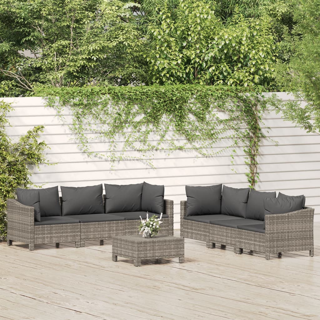 Set Divani da Giardino 7 pz con Cuscini in Polyrattan Grigio - homemem39