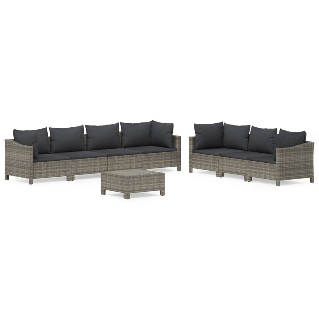 Set Divani da Giardino 8 pz con Cuscini in Polyrattan Grigio | homemem39