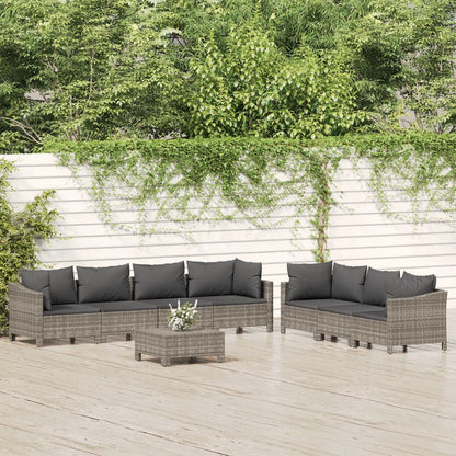 Set Divani da Giardino 8 pz con Cuscini in Polyrattan Grigio - homemem39