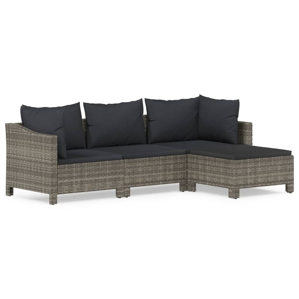 Set Divani da Giardino 4 pz con Cuscini in Polyrattan Grigio - homemem39