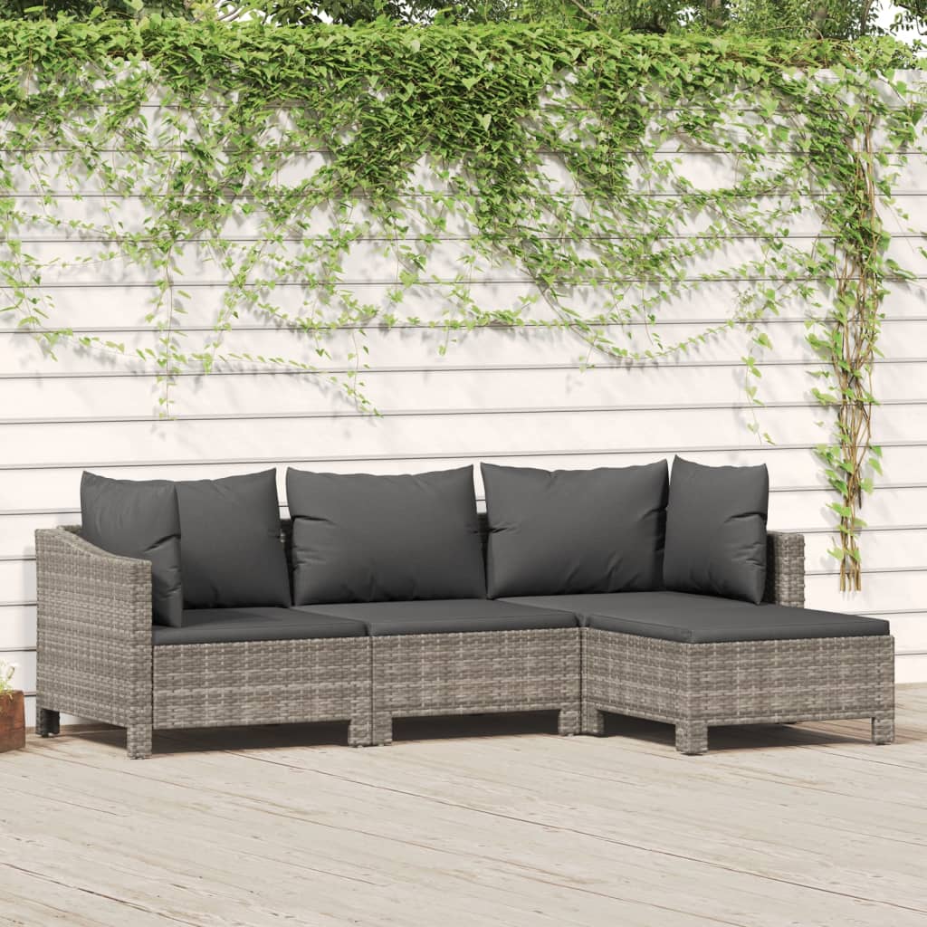 Set Divani da Giardino 4 pz con Cuscini in Polyrattan Grigio | homemem39