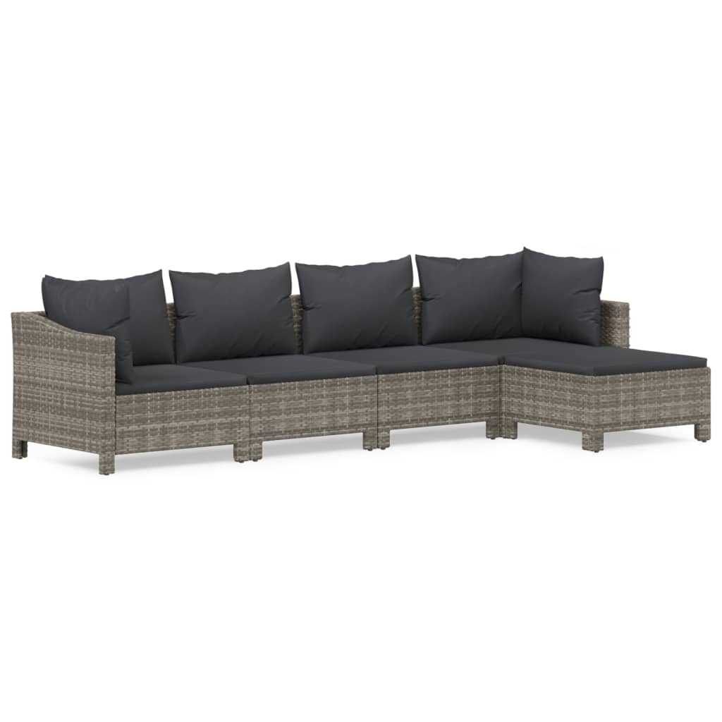 Set Divani da Giardino 5 pz con Cuscini in Polyrattan Grigio - homemem39
